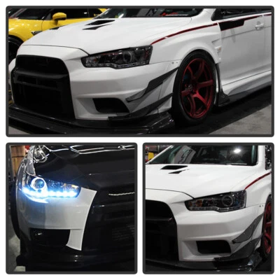 Black 2008-2017 Lancer EVO X Halo Projector Headlights w/Daytime DRL Led Strip - Image 1 of 4