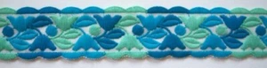 5 Yds. Vintage Nile/Aqua/Teal 1 1/4" Embroidered Sewing Trim ES-61t - Picture 1 of 1