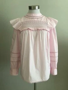 NUEVO CON ETIQUETAS JCrew $98 Crochet Bordado Encaje Volantes Top XS Rosa Blusa Camisa AK764 - Imagen 1 de 7
