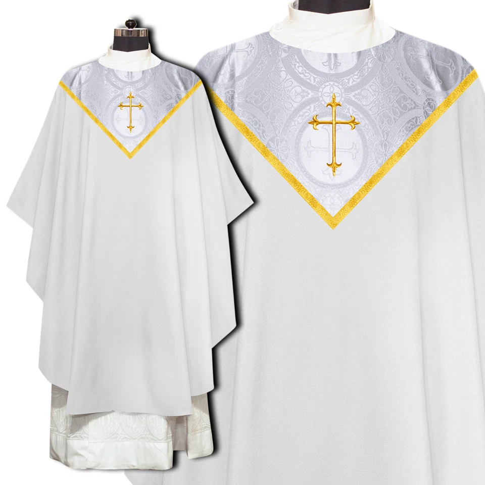 Casulla de sacerdote ornamentada con diseño de cruz occidental y estola - vestimenta de iglesia Foto 1 de 1