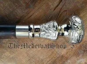 Designer Walking Cane Wooden Walking Stick Silver Brass Handle Knob Gift - Picture 1 of 3