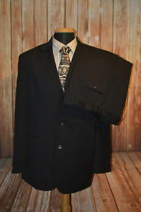 J. Ferrar Men Black Pinstripe Wool 3 Front Button Suit Sz 42L Wst 36x32.