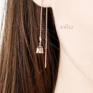 14K Solid Gold Rooster And Church Bell Design Threader Earrings - The Jewelz - Picture 1 of 4