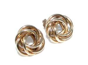Damas Mujer 9ct 9carart Oro Amarillo Anudado Pendientes - Imagen 1 de 4