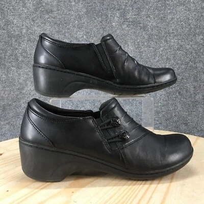 Clarks Shoes Womens 9.5 M Channing Haley Slip On Low Heels Loafer Black Leather - Image 1 of 4