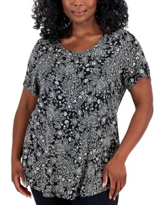 Jm Collection Plus Size Paige Paisley Short-Sleeve TopBlouse Tee Size 3X NEW - Picture 1 of 9
