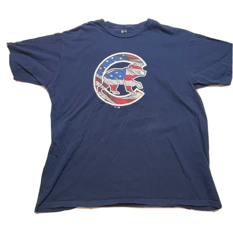 Chicago Cubs C Logo Baseball MLB Fanatics American Flag Blue Mens Tshirt size XL Cover