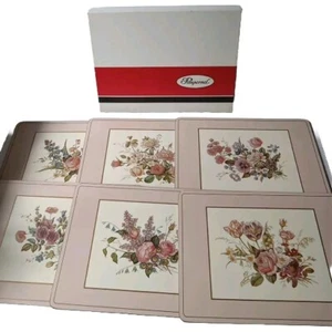 Pimpernel Set 6 Floral Bouquet Cork Backed Placemats 12"x 9" Made England VTG - Picture 1 of 24
