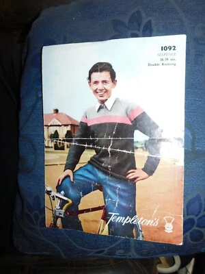 VINTAGE ORIGINAL KNITTING PATTERN TEMPLETONS 1092 DK CYCLISTS SWEATER - Image 1 of 2