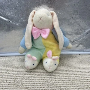 Vtg Soft Dreams Pastel Terry Cloth Bunny Plush Rattle Slippers Baby Lovie Rare - Picture 1 of 12