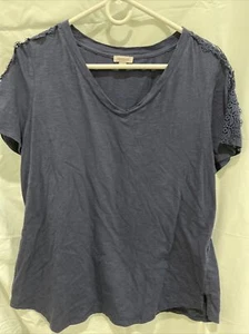 Westport Navy Blue short sleeve Top women’s XL Shirt Lace Accent On Sleeves - Picture 1 of 15