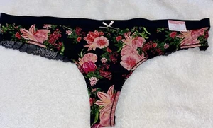 Plus Size 14/16 Lane Bryant Cacique No Show Thong Spandex Nylon Pink Rose Flower - Picture 1 of 6