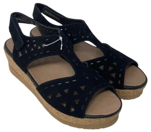 NEW Earth Black Suede Sandals Womens Size 7.5 Leather Shoes Buran Rosa NEW - Picture 1 of 10