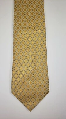 Шелковый галстук Jones New York желтый с синим бриллиантовым узором - Изображение 1 из 4