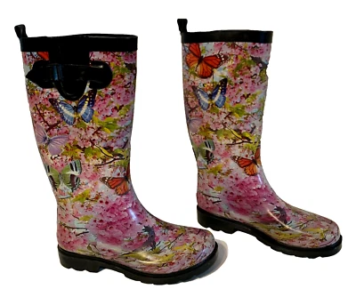 Botas de lluvia Capelli New York de goma hasta la rodilla para mujer talla 6 estampado floral impermeables Foto 1 de 4