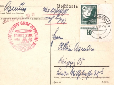 GERMANY GRAF ZEPPELIN Air Mail Card 1936 FAHRT ZUR LEIPZIGER MESSE Leipzig KZ188 - Image 1 of 4