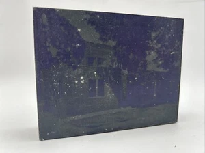 Vintage Zeitungsdruckplatte aus Metall. Haus und Bäume - Bild 1 von 2