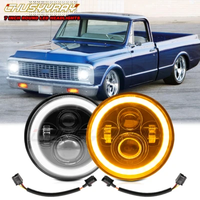 fit 1967-1972 Chevy C10 Pair 7 inch LED Headlight Round DOT Approved Hi/Lo Lamp - Image 1 of 4