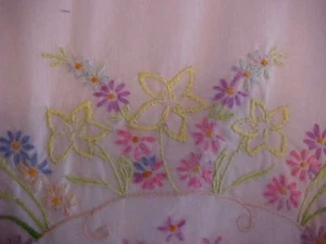 PILLOWCASES; YELLOW, BLUE, PINK FLOWER EMBROIDERY - Picture 1 of 5