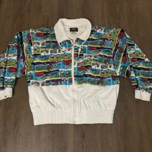 Giacca da golf vintage Lavon Sport donna stampa a fumetti stampa a strisce oversize anni '90 taglia M - Foto 1 di 10