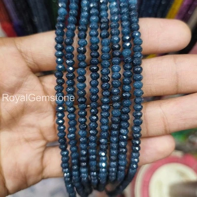 925 纯银 AAA 蓝色蓝宝石圆形 - 多面圆形蓝宝石珠 — 第 1/2 张图片