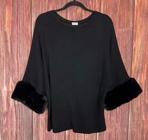 Chico's Pullover mit Kunstfellbündchen schwarz Damengröße 1/US Medium M Urlaub elegant - Bild 1 von 6