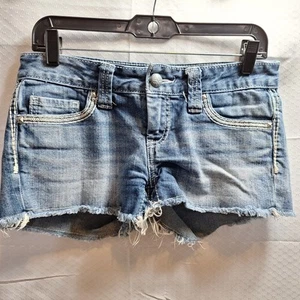 DAYTRIP Capricorn Denim Short Sz 27 Blue Fade Thick Stitch Cut-Off Western Y2K - Picture 1 of 9