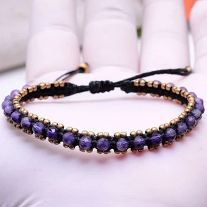 Natürlich 3MM Amethyst Perlen Mikro Makramee Armband ~ Handmade Kristall Schmuck - Picture 1 of 19