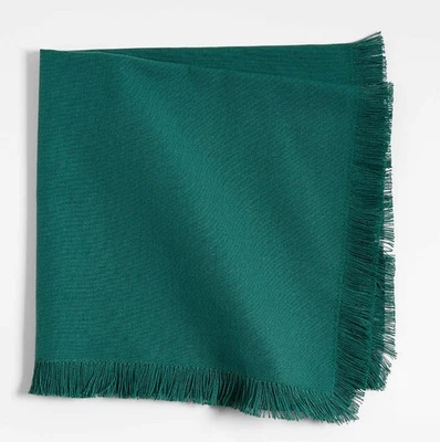 12 CRATE & BARREL Craft Smokey Pine Organic Cotton Fringe Napkins $120 NWT! - Image 1 of 4
