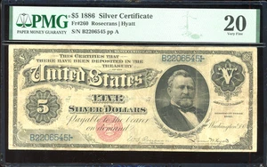 1886 $5 Silver Certificate Bill Note FR-260 - Certified PMG 20 (Very Fine) - Picture 1 of 2