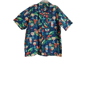 Benny's Hawaiian Button Men's Shirt Parrots Cocktails Cotton USA Made Men's 2X - Picture 1 of 5
