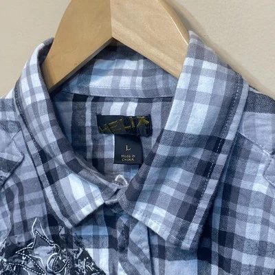 Camisa Helix Para Hombres L Negra Blanca A Cuadros Manga Larga Abotonada Rodeo Ligera A51 Foto 1 de 4