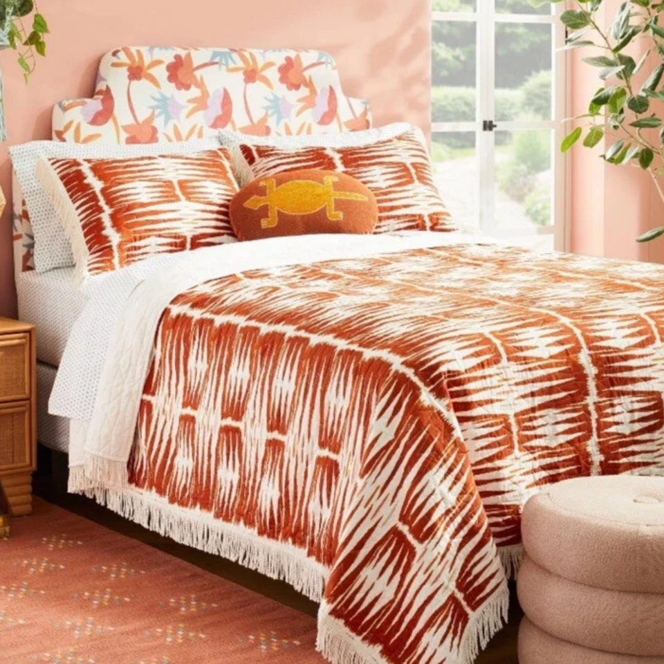 Opalhouse Jungalow FULL/ QUEEN Fringe Groove Print Quilt Earthy Boho Chic NEW - Image 1 of 4