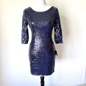 LULU’S Delightful Ways Midnight Blue Sequin Mini Dress—SZ. Small - Picture 1 of 16