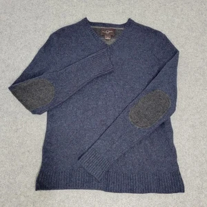 Black Brown 1826 Sweater Mens Small Blue V Neck Gray Elbow Patch Lambswool Knit - Picture 1 of 15