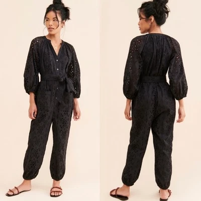 Mono Cleobella Penélope Ojales Negro Botón Frontal Cinturón Talla Mediana Boho Foto 1 de 4