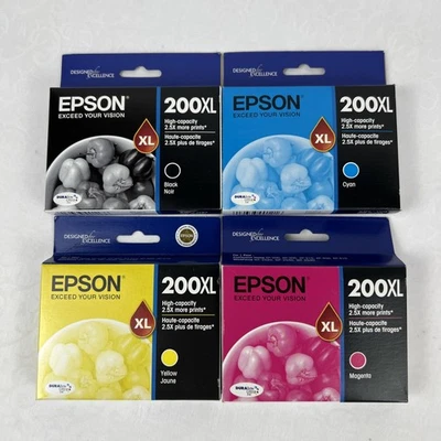 Genuine Epson 200XL Ink Cartridge Set Bundle  Black Cyan Yellow Magenta 2017 - Image 1 of 4