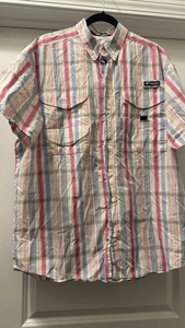 Columbia PFG Super Bonehead Shirt Short Sleeve Omni Shade Vented Size L Striped - Picture 1 of 10