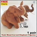 2 Pcs Carved Wood Elephant Figurine Sitting Cute 3