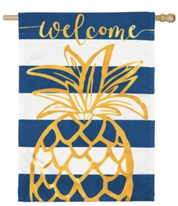 Evergreen Large Decorative House Flag Pineapple Stripe “Welcome” 28” x 44” NIP! - Picture 1 of 7