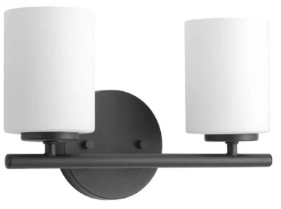 Progress Lighting Replay 13" 2-Light Etched Glass Modern Vanity Light Black - Image 1 of 4