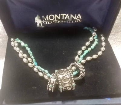 Montana Plateros Triple Fila Cuentas Collar Anillos Colgantes Plata Turquesa! Foto 1 de 4