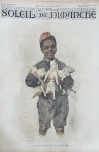 GRAVURE NOEL LE RÉVEILLON DU PETIT FRÈRE NOIR / RUGBY SOLEIL DU DIMANCHE de 1895 - Picture 1 of 2