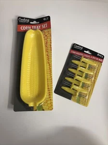 Corn Tray Set Cooking Concepts 4 trays, 8 corn holders yellow, decorative new - Picture 1 of 8