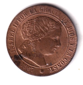 ESPAÑA 1/2 centimo de escudo 1867 Barcelona S/C Reina Isabel II - Picture 1 of 2