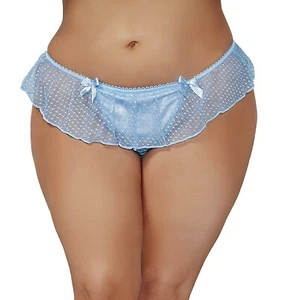 Sexy Satin Jacquard Plus Size Skirted Thong Panties With Bows - Picture 1 of 2