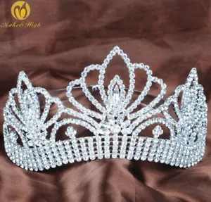 Beauty Contest Tiara Wedding Brides Crown Clear Rhinestones Pageant Prom Party - Picture 1 of 8