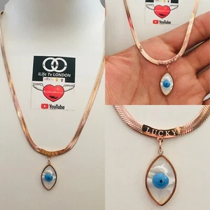 18ct Rose Gold Plated Lucky Charm Evil Eye ๐งฟ Necklace Valentine Special Gift ๐ - Picture 1 of 10