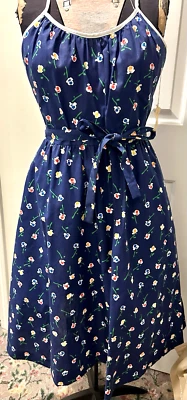 NWT Vintage LANZ Originals California Poppy Blue Floral Halter Dress 6 Flowers - Image 1 of 4