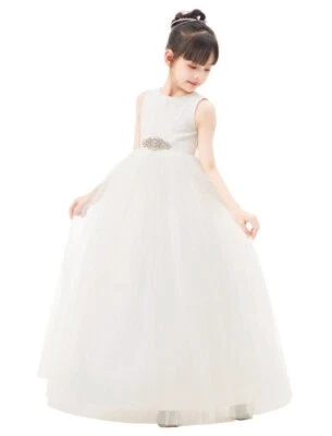 Floral Lace Heart Cutout Flower Girl Dress with Rhinestone First Communion Dress - Image 1 of 4
